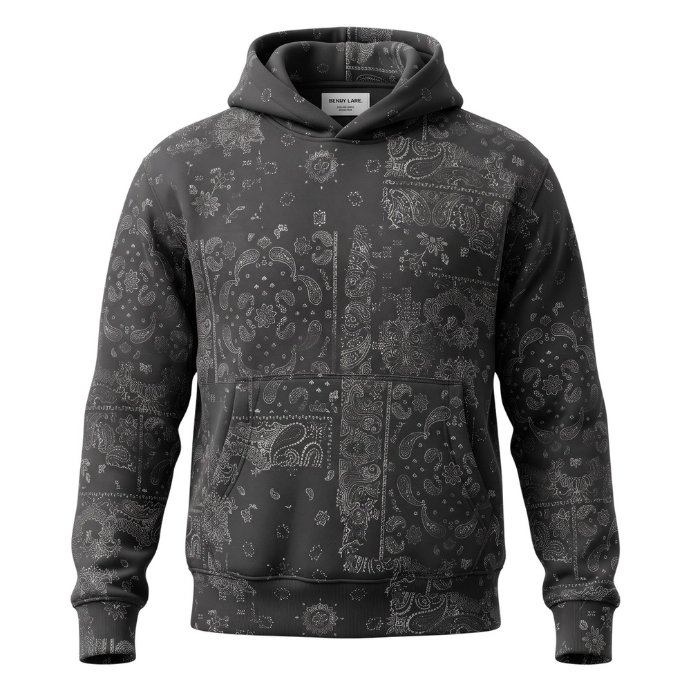 YPB neoKNIT MAX Mens Bandana Paisley Hoodie Black Grey Large Streetwear Pullover